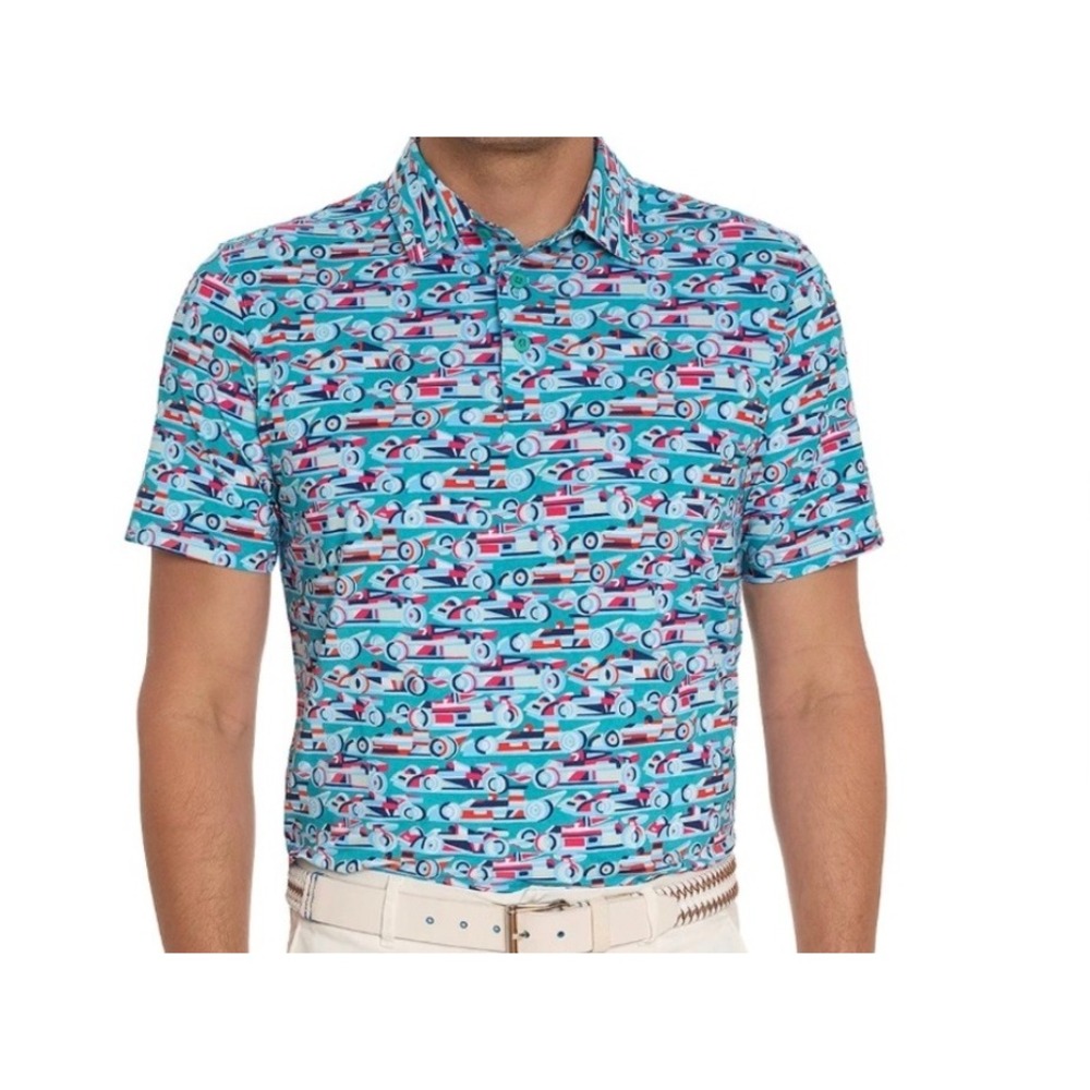 Robert Graham Auto Expo Racing Car Print Classic Fit Polo Shirt SZ 2XL